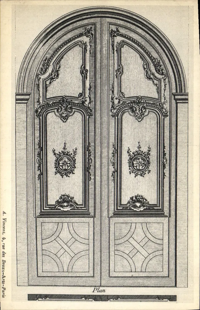 Porta de madeira esculpida — plano arquitetônico — A. Vinsoni, 4, rue des Beaux-Arts, Paris - Frente