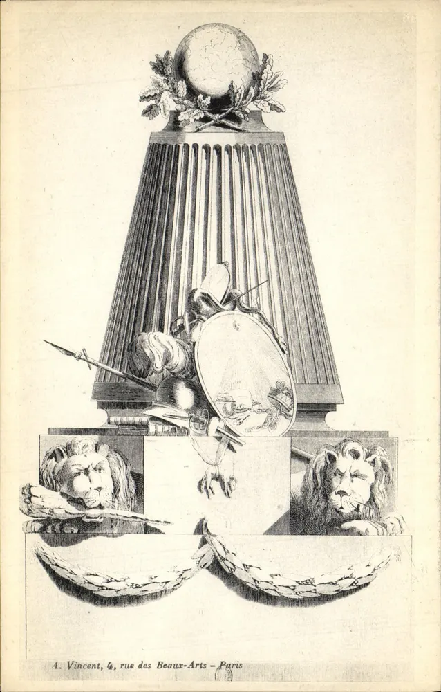 Detalhe de um monumento ou decoração arquitetônica — A. Vincent, 4, rue des Beaux-Arts — Paris - Frente