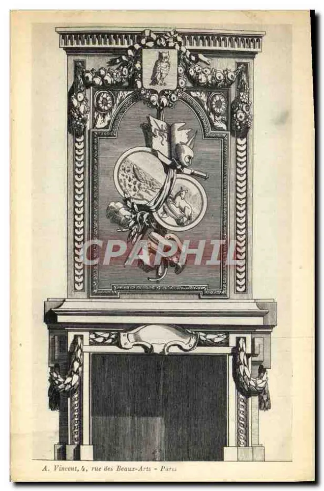Kamin mit Dekoration — Kupferstich — A. Vincent, 4, rue des Beaux-Arts - Paris - Vorderseite
