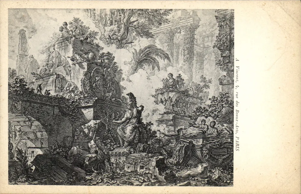 Cena antiga com estátuas — gravura — A. Vincent, 4, rue des Beaux-Arts, PARIS - Frente