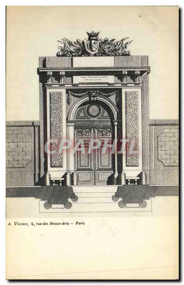 Portal decorativo — gravura — A. Vincent, 4, rua dos Beaux-Arts – Paris - Frente