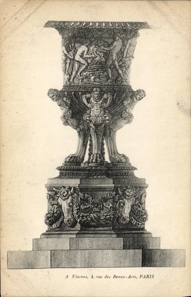Vaso esculturado ornado com figuras mitológicas — A Vincent, 4 rue des Beaux-Arts, PARIS - Frente