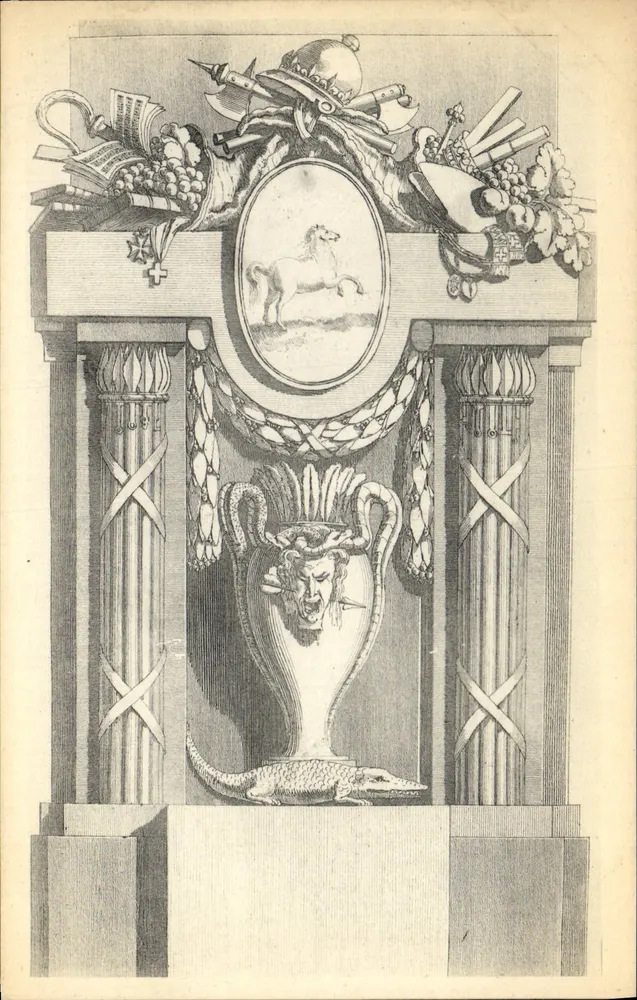 Decoração arquitetônica — motivo de vaso com cabeça de Medusa e alegoria — n° 194 - Frente