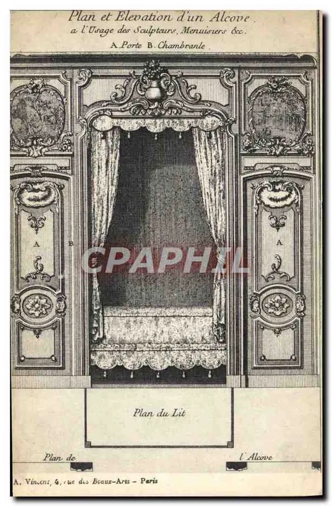 Alcova — Plano e elevação de uma alcova para uso de escultores, carpinteiros &c. — A. Vincent, 6, rue des Beaux-Arts - Paris - Frente