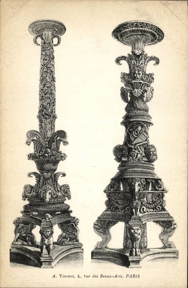 Due candélabri scolpiti — A. Vincent, 4, rue des Beaux-Arts, PARIS - Recto