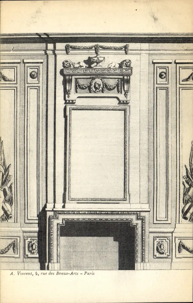 Chimenea decorativa — interior de un salón — A. Vincent, 4, rue des Beau-Arts – Paris - Anverso