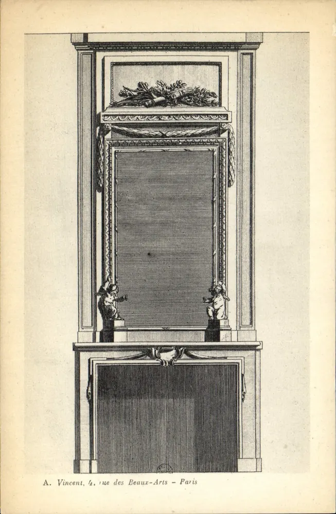 Mantel de lareira decorado com putti — A. Vincent, 4, rue des Beaux-Arts — Paris - Frente