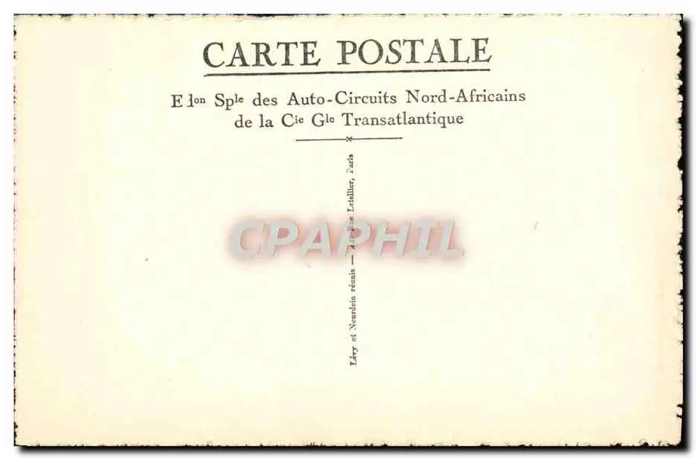 Marrakech — La Koutoubia entre los palmeros — Edición de los Auto-Circuits Nord-Africains de la Cie Transatlantique - Reverso