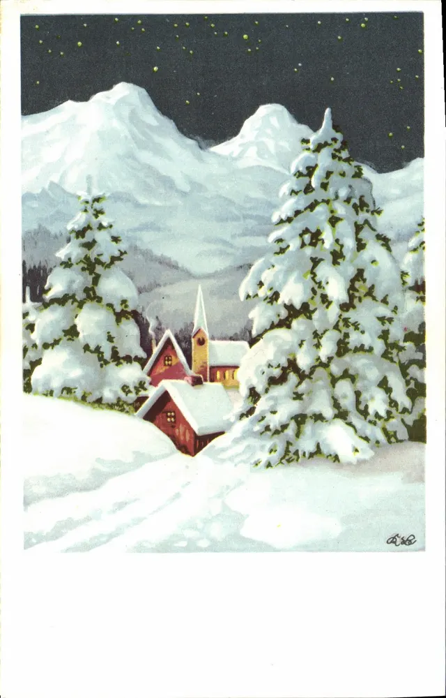 Schneebesiedlung unter den Sternen — Berge im Hintergrund — Verlag Univers, Paris, Nr. 429 - Vorderseite