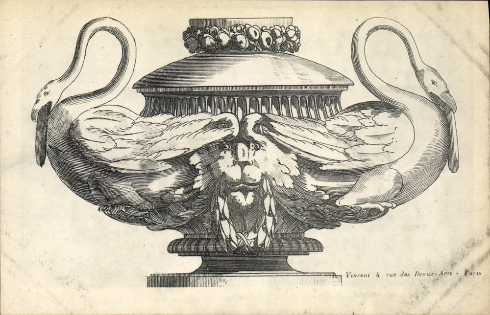 Vaso ornato da due cigni e un leone — editore Vincent, 4 rue des Beaux-Arts - Parigi - Recto
