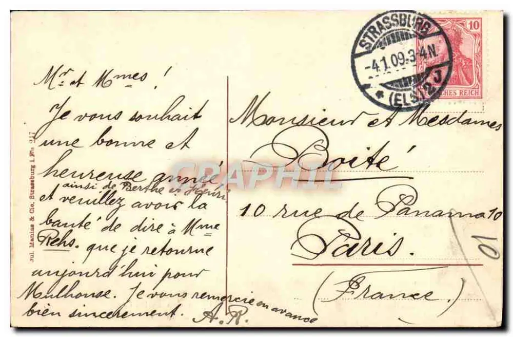 Strasbourg - Quai des Bâtelières — Schiffleutstaden — editor J. Manius & Cie - Verso