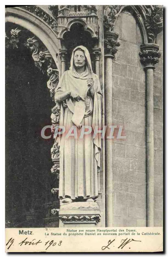 Statue des Propheten Daniel — Neuer Portal der Kathedrale — Veröffentlicht von J. Harting, Metz, Nr. 120 - Vorderseite