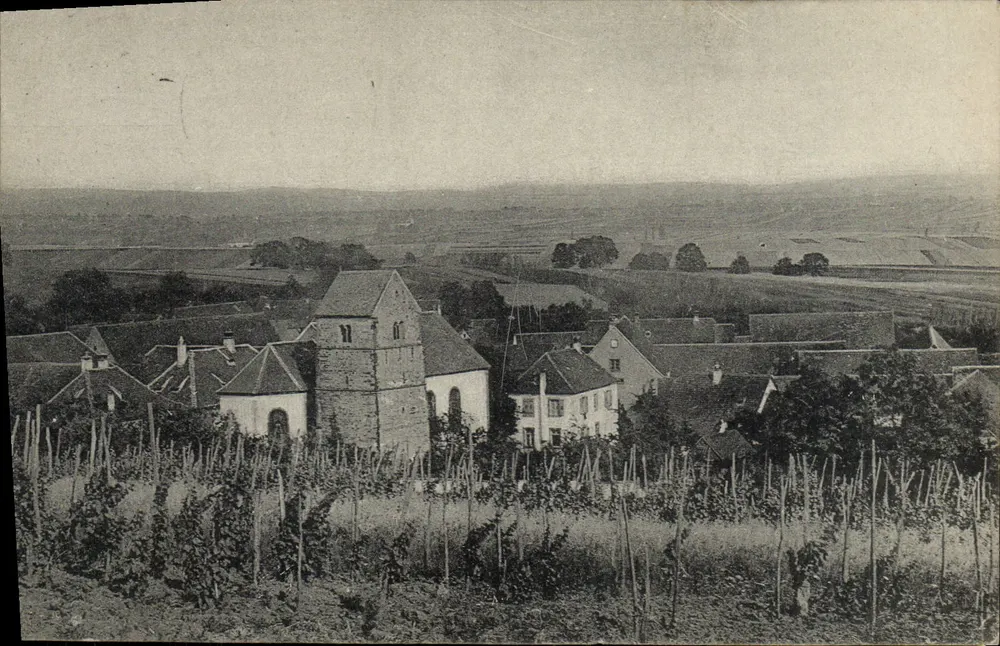 Zeinheim am Kohlberg — widok wsi z kościołem i winnikiem — wydawca nie widoczny - Awers