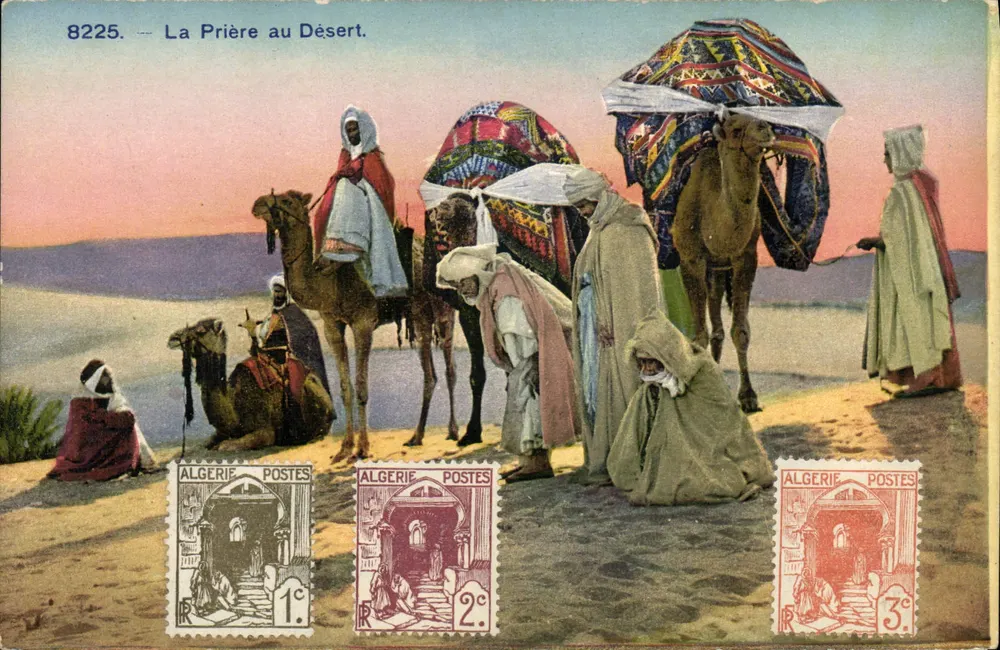 A Oração no Deserto — Argélia — série 8225 — editor Photochromie A.D. 144, Nice - Frente