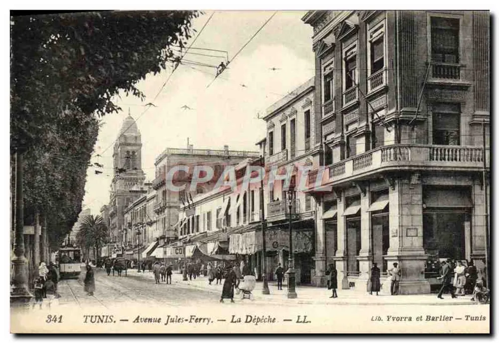 Tunis — Avenida Jules-Ferry — Lib. Yvorra e Barlier — Tunis - Frente