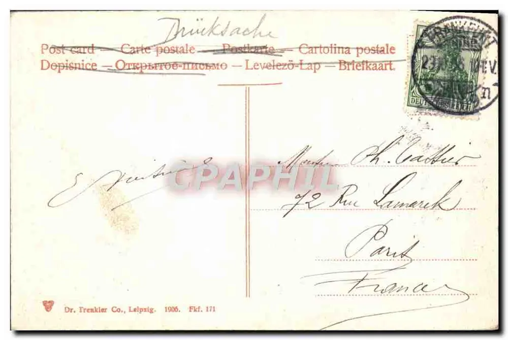 Frankfurt a. M. — La vieja calle judía (Judengasse) — Dr. Treunkler Co., Leipzig, Fkf. 171 - Reverso