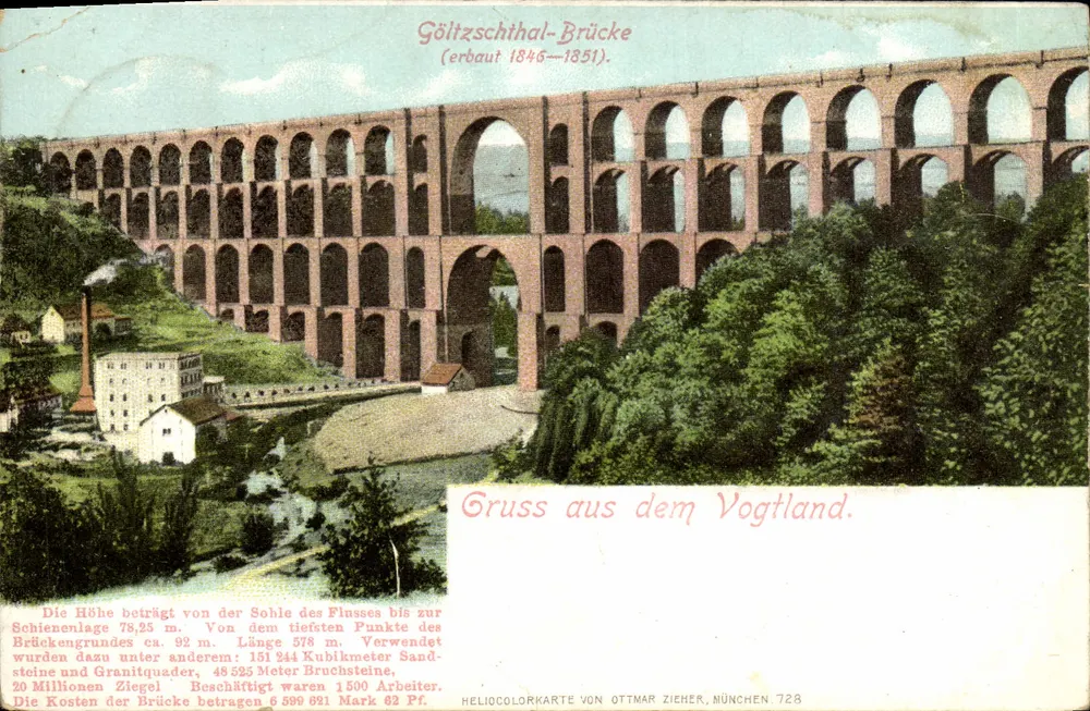 Göltzschtal-Brücke — Viadukt gebaut 1846–1851 — HelioColorKarte von Ottmar Zieher, München 728 - Vorderseite