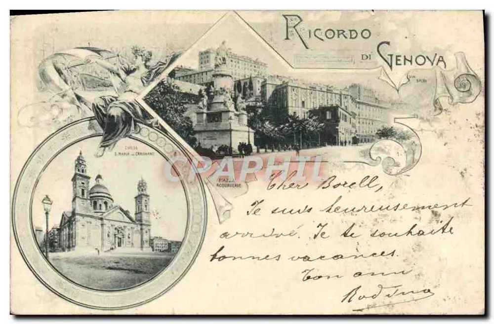 Genève — Uitzicht op de plein Accouanese en de basiliek Sint-Michaël — uitgever Ricordo di Genova, n° 5 - Voorkant