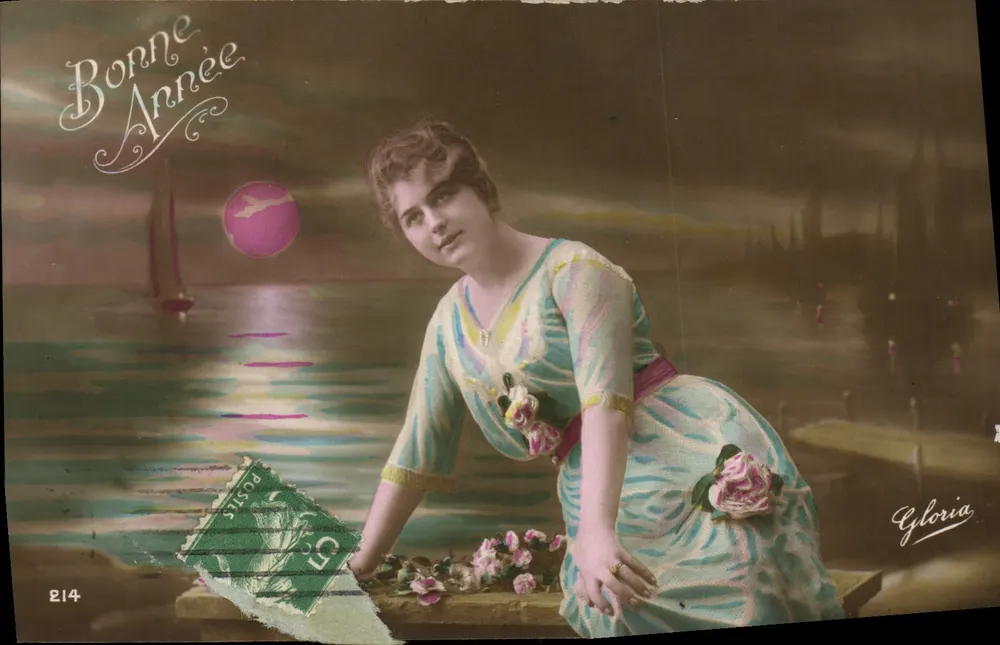 Frau am Wasser — Frohe Neujahr — Gloria, n°214 - Vorderseite