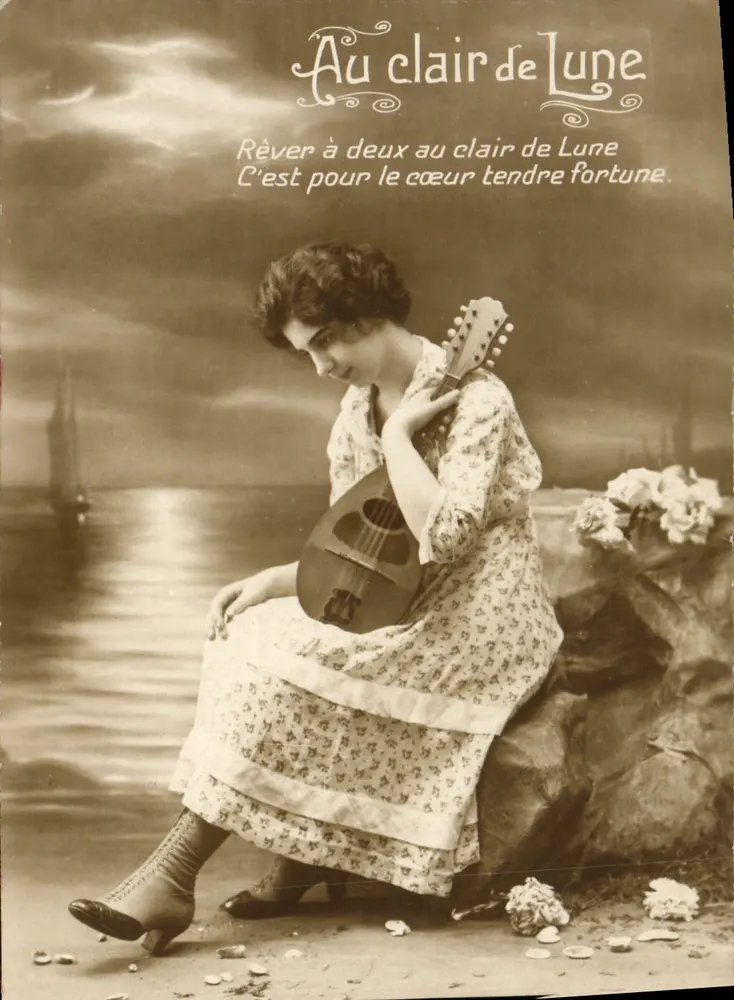 Jeune femme avec mandoline — scène nocturne au bord de l'eau — éditeur 'Au clair de Lune' — n° de série non visible - Vorderseite