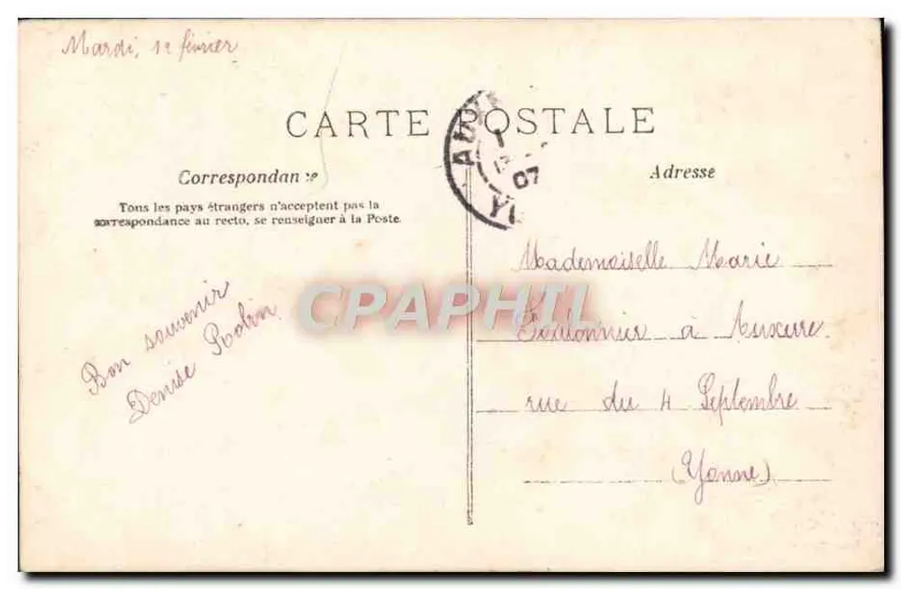 Jeune femme en robe bleue — tenant un bouquet de fleurs — éditeur anonyme - Rückseite