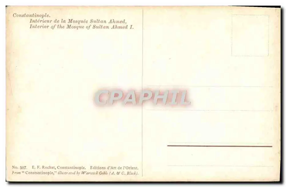 Konstantinopel — Innenraum der Moschee Sultan Ahmed I — Éditions d'Art de l'Orient, n° 507 - Rückseite