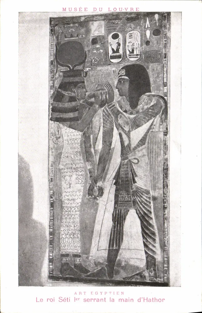 König Seti I, der die Hand von Hathor ergreift — Louvre-Museum — Ägyptische Kunst — Braun & Cie, Impr. 37 St. - Vorderseite