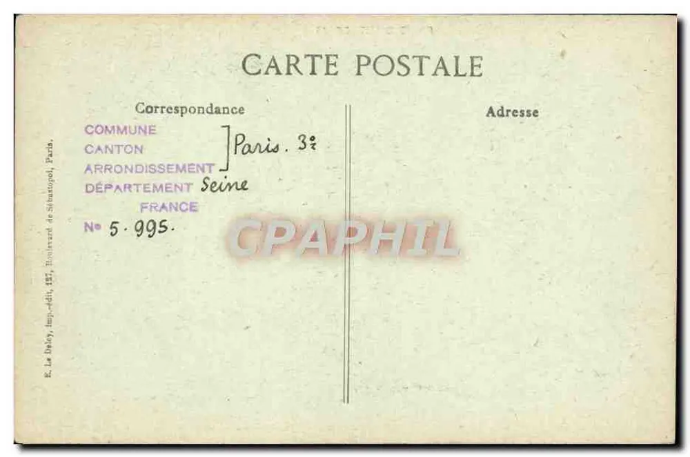 Paris von einst — Hotel de Vendôme, Rue Béranger, 5 — R. Le Déléry, Verlag, 1887 - Rückseite