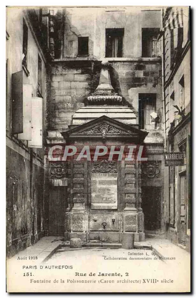 Paris von einst — Rue de Jarente, Brunnen der Fischhändler (Caron, 18. Jahrhundert) — Sammlung L. G. Maussang - Vorderseite