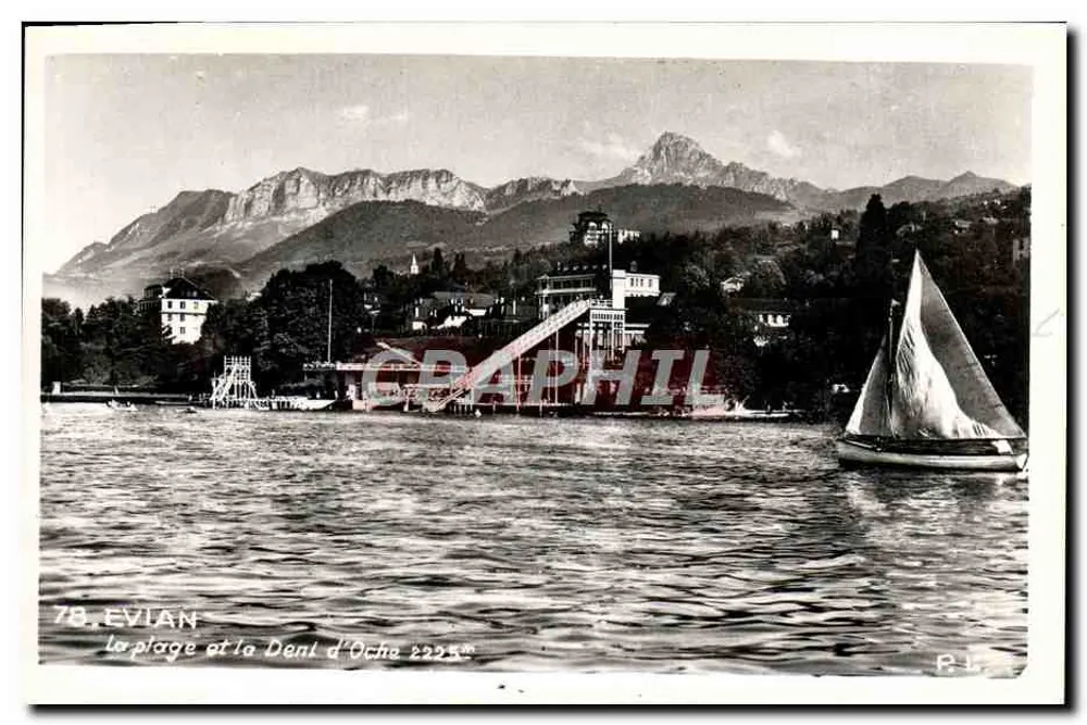Évian — A Praia e o Doni d'Oche — editor P.L. n° 78 - Frente
