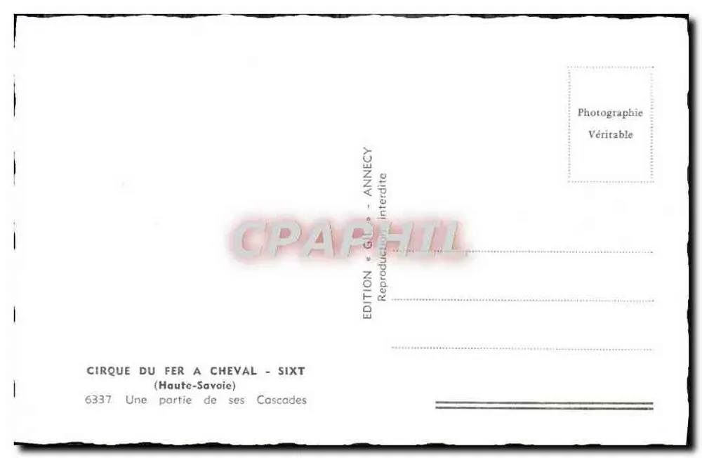 Cirque do Fer à Cheval - Alta Saboia — Uma parte de suas cascatas — Edição Gil - Annecy, n° 6337 - Verso