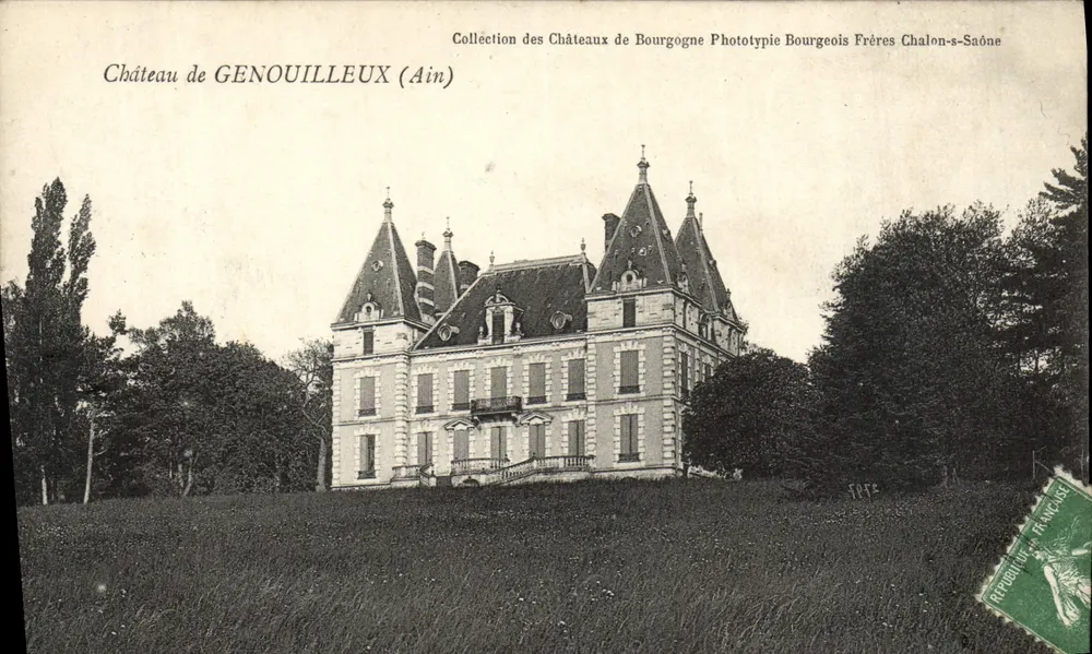 Castelo de GENOUILLEUX (Ain) — Coleção dos Castelos da Borgonha, Phototypie Bourgeois Frères Chalon-saône - Frente