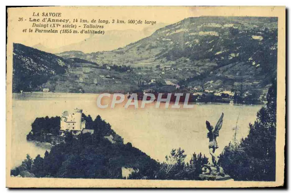 See Annecy — Blick auf den See mit Insel und Statue — Verleger nicht sichtbar, Nr. 36 - Vorderseite