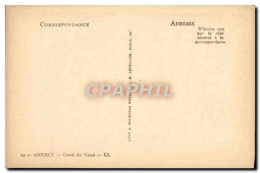 Annecy — Canal do Vassé — Lév & Neurdein Réunis, Paris - Verso