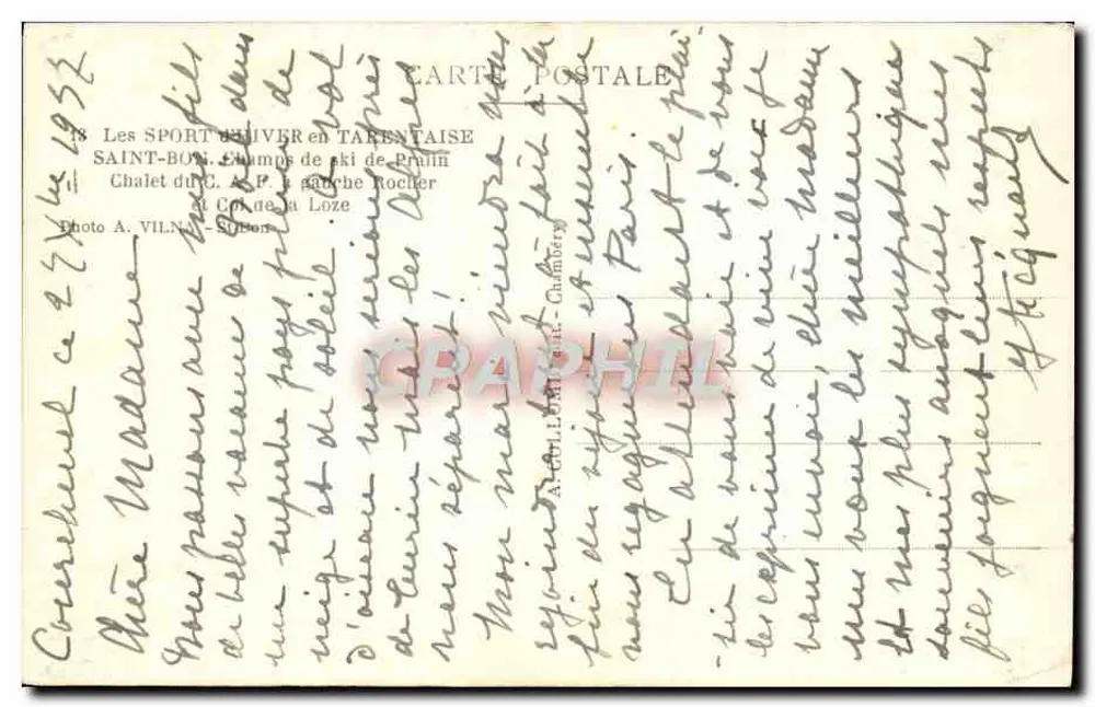 Champs de ski de Brahin — Chalet du C. A. P. h. à la Loze — éditeur A. VILNA — n°18 - Verso