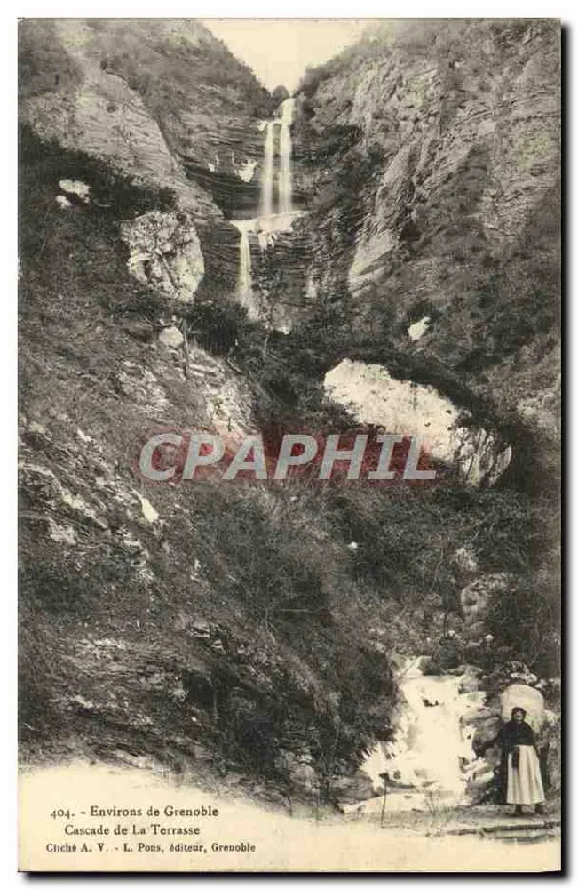 Arredores de Grenoble — Cachoeira da Terrasse — Cliché A. V., editor L. Pons, Grenoble - Frente