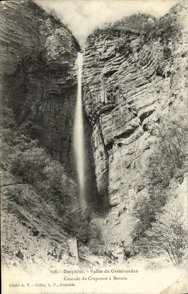 Cascata de Craponoz em Bernin — Vale do Graisivaudan — Cliché A. V., Coleção L. P., Grenoble - Frente