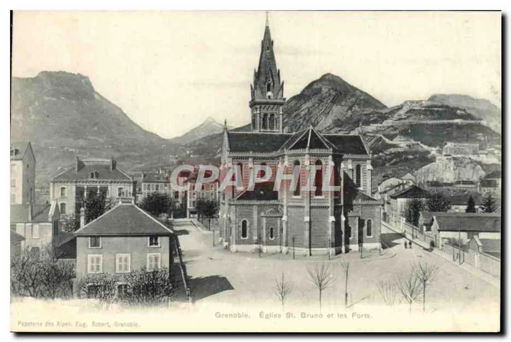 Grenoble, Chiesa di San Bruno e i Forti — Papeterie des Alpes, Eug. Robert, Grenoble - Recto