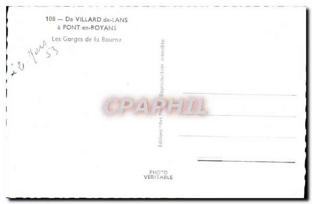 Die Gorges de la Bourne — Von VILLARD-de-LANS nach PONT-en-ROYANS — Editions Art de VILLARD-de-LANS - Rückseite