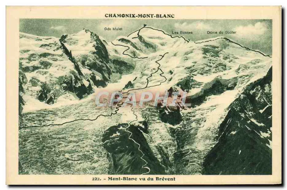 Chamonix-Mont-Blanc — Mont-Blanc visto do Brévent — Gay Couttet, n°222 - Frente