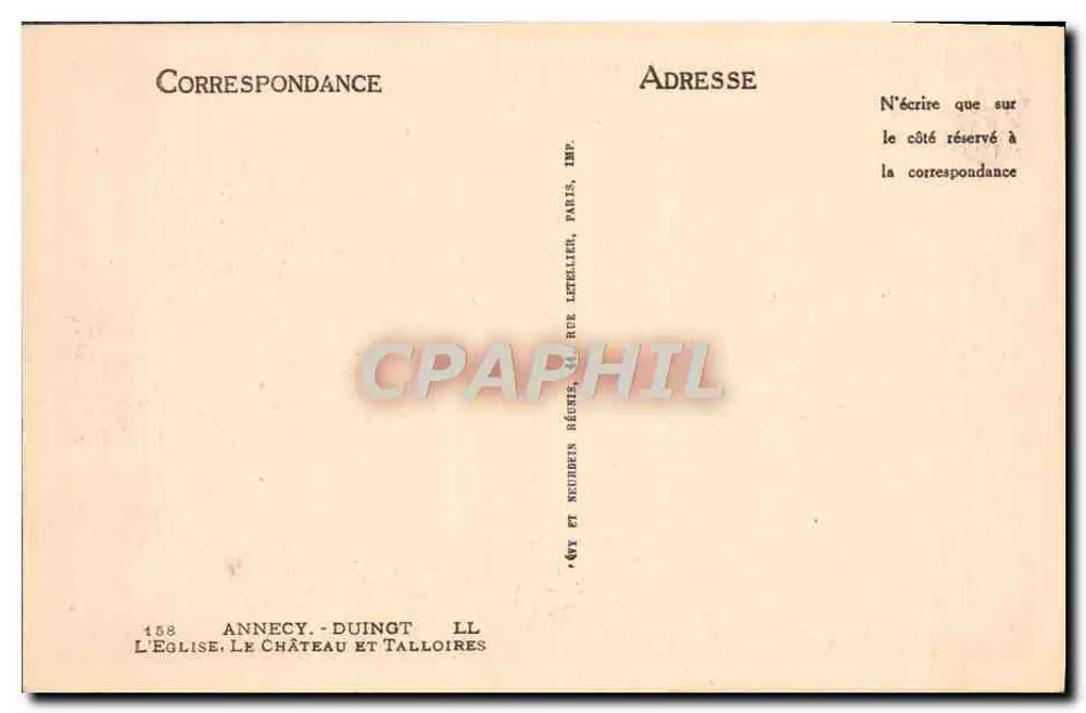 Annecy - Das Schloss und Talloires — Verleger: Neudrins Décurés, Paris - Rückseite