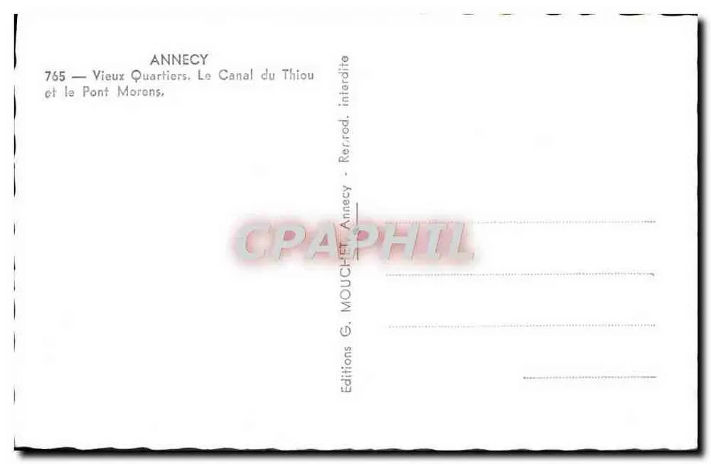 Annecy — Alte Viertel. Der Canal du Thiou und der Pont Morons — Editions G. MOUCHET Annecy - Rückseite