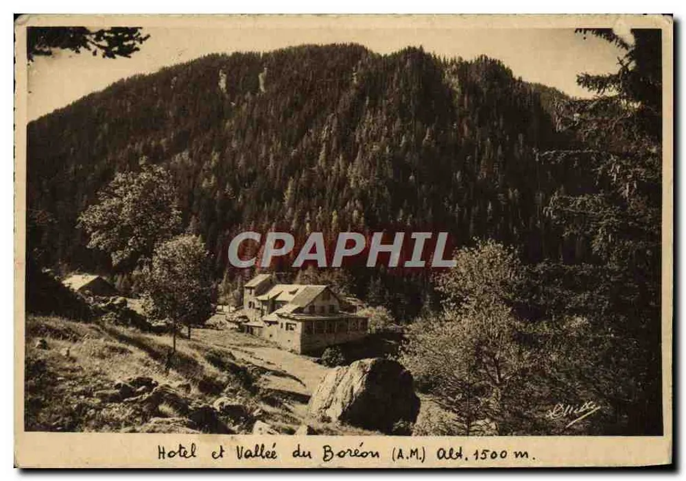 Hôtel et Vallée du Boreón (A.M.) — vue d'un hôtel en montagne à 1500 m, éditeur DHILLERIN - Frente