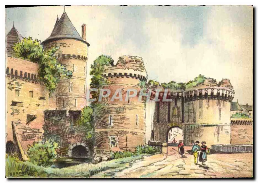 Fougères - Das Schloss - Tor Notre-Dame — Aquarellzeichnung — Verlag Druckerei in Frankreich, n° 2158 B - Vorderseite