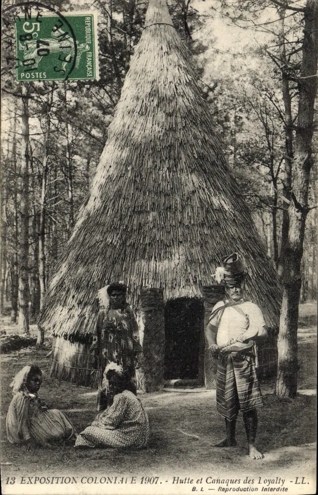 Hütte und Canaques von Loyalty — Kolonialausstellung 1907 — B.L. - Vorderseite
