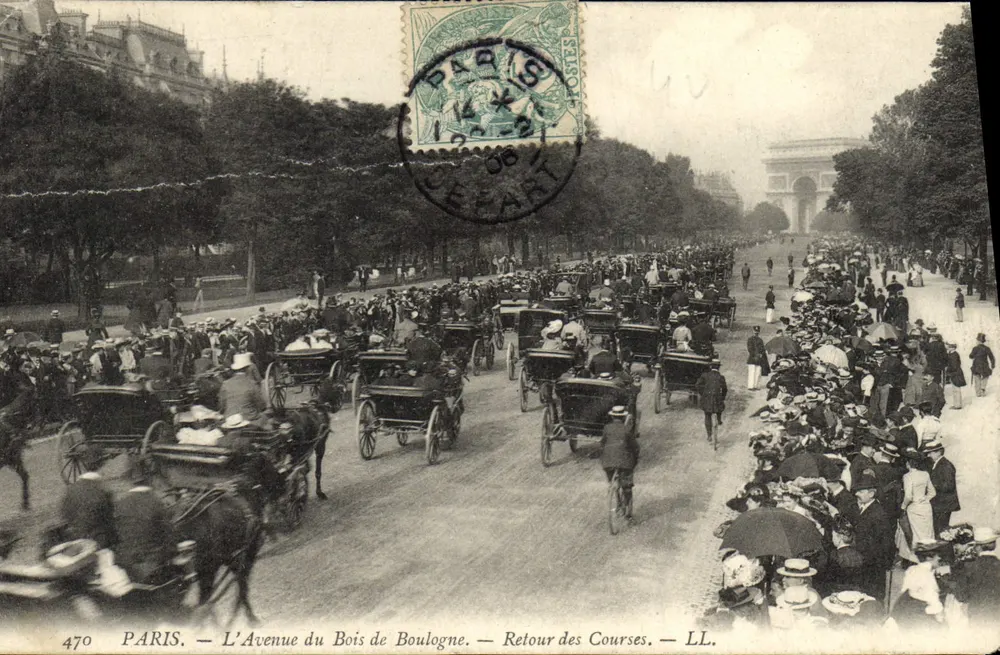 Paris — Die Avenue du Bois de Boulogne — Rückkehr von den Rennen — LL. — n° 470 - Vorderseite