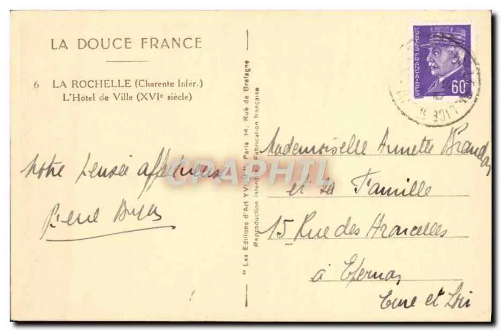 La Rochelle — Das Rathaus (16. Jahrhundert) — Les Éditions d'Art Yvot, Paris - Rückseite