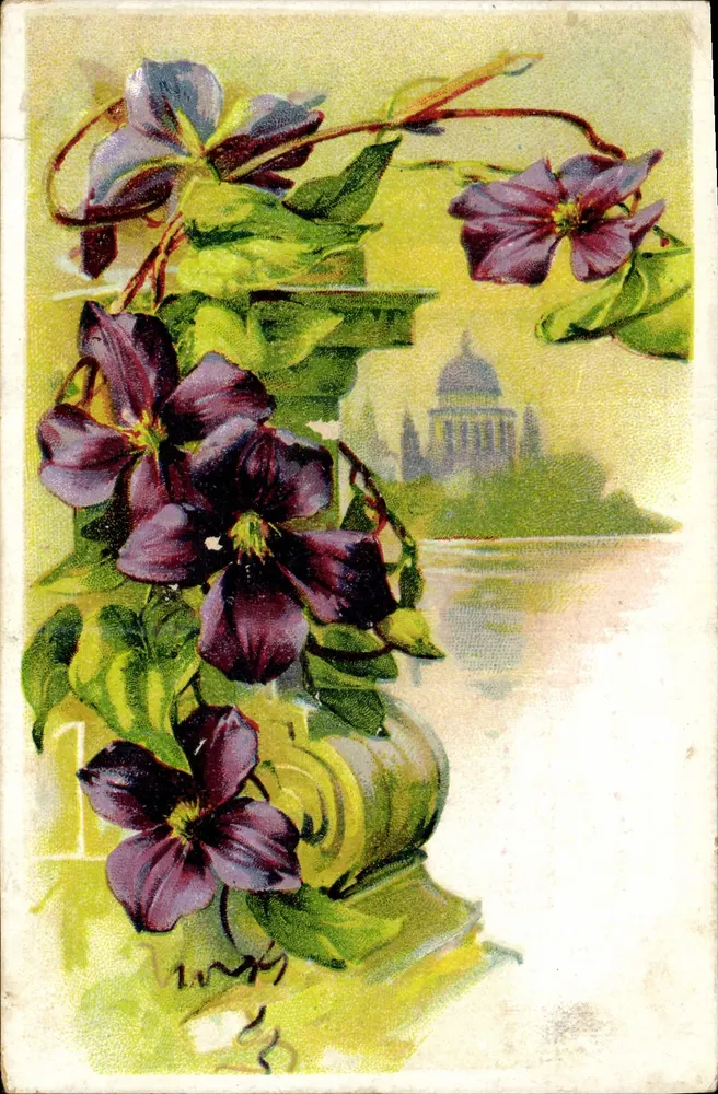 Violeta em um vaso — vista do Panthéon em Paris — editor desconhecido, n°1 - Frente