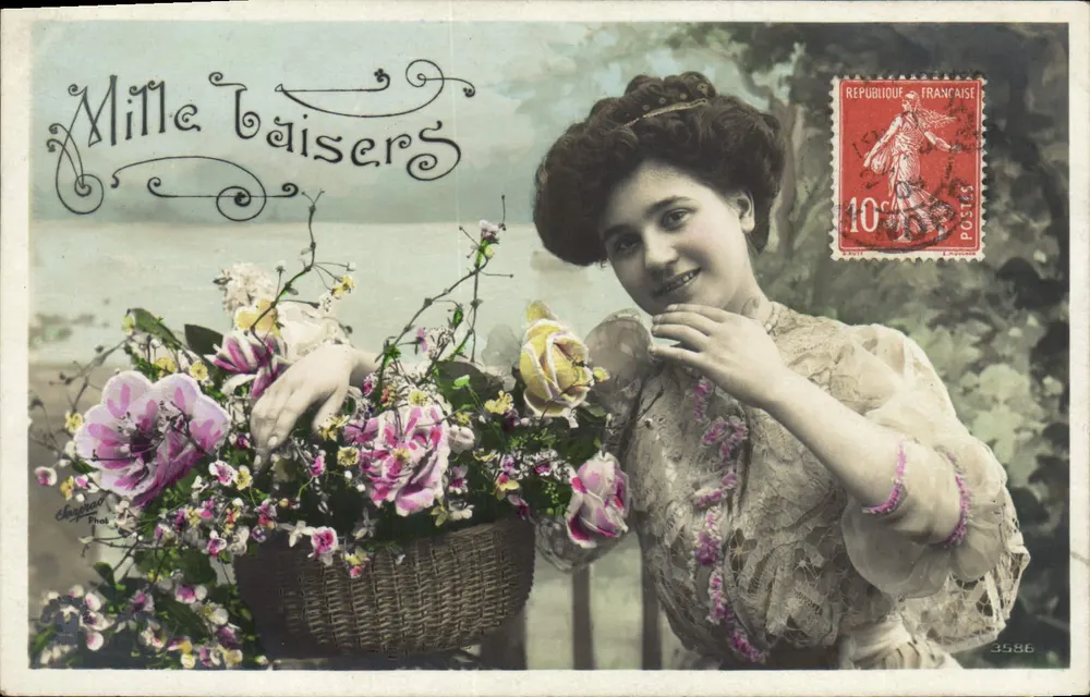 Frau mit Blumenkorb — 'Mille baisers' — Snagrad, n°3586 - Vorderseite