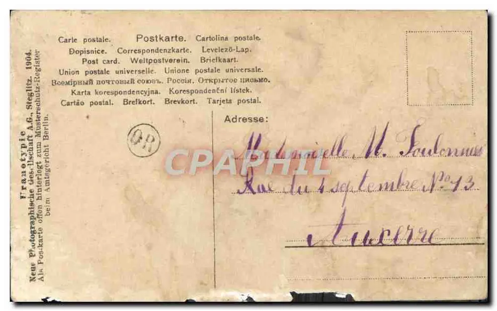 Portrait d'une jeune femme — éditeur Franzotypie des-Ilisch A.G. Stettin, n° 321 - Rückseite